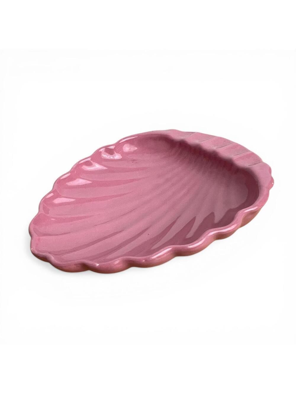 Vintage Pink Ceramic Shell Shaped Trinket or Soap Dish